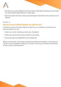 Page 5 of 5 of the Gitlin Dental Group dental implants FAQ, covering same-day implant candidacy and how to know if implants are right for you