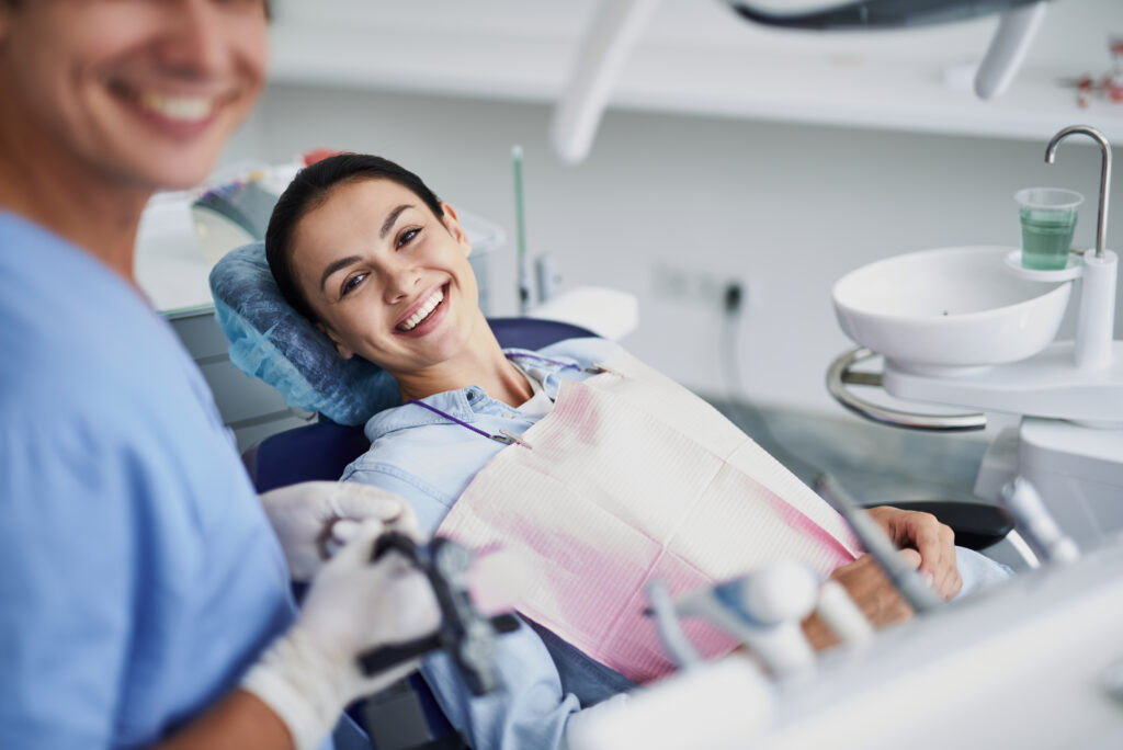 Woman waiting for dental treatment at a modern dental clinic